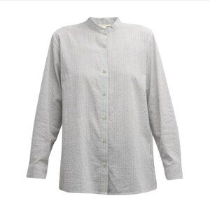 Eileen Fisher Striped Button Down Shirt Womens XXS Black White Long Sleeve Top